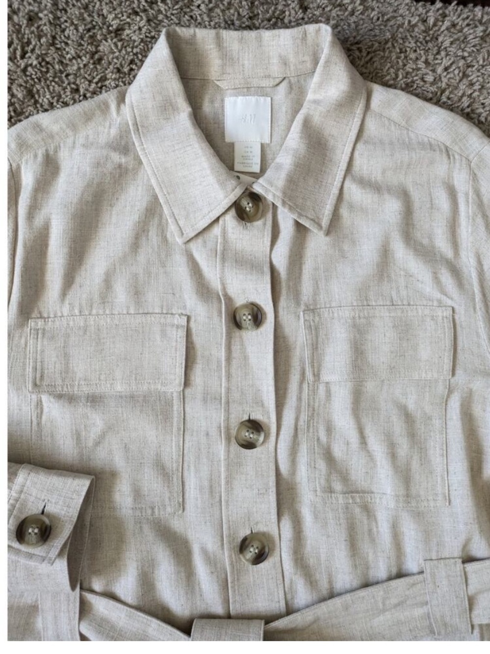 H&M • Stylish Linen Look Belted Utility Jacket - Beige - Picture 5 of 11